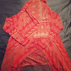 High low Aztec print duster